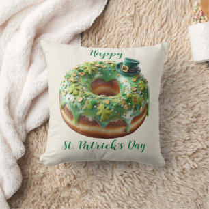 Coussin Joyeux donut de la Saint-Patrick avec chapeau de l