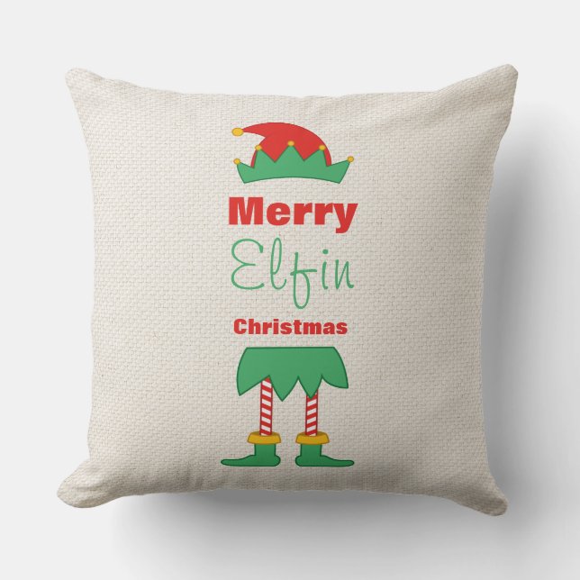 Coussin Joyeux elfe de Noël Elfin chaussettes rayées casqu (Recto)
