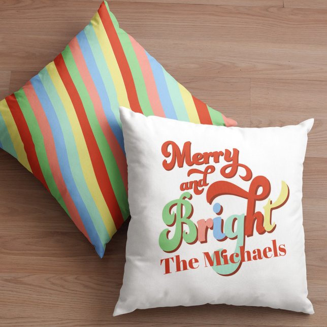 Coussin Joyeux et brillant Noël personnalisé (Merry and Bright custom throw pillow.)