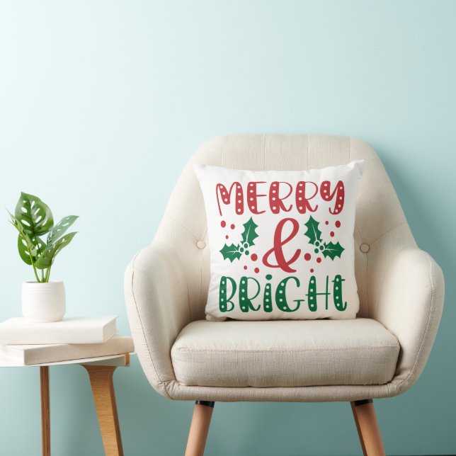 Coussin Joyeux et brillant rouge et vert Noël Holly (Chaise)