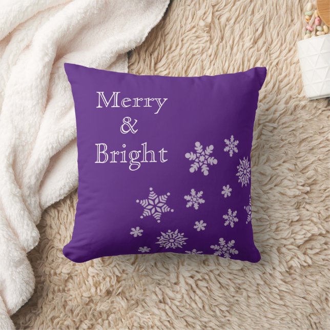 Coussin Joyeux et brillants flocons de neige Violet Noël (Couverture)