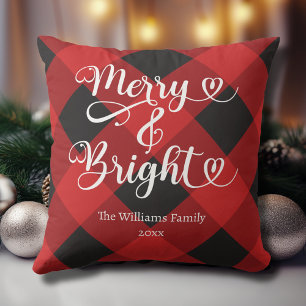 Coussin Joyeux et Lumineux Noël personnalisé à carreaux ro