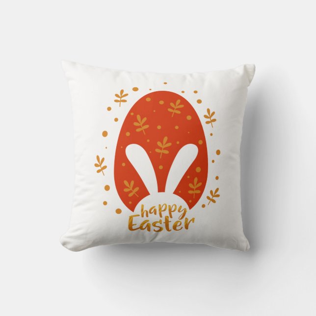 Coussin Joyeux feuilles et oeuf de Pâques, mignon lapin de (Recto)