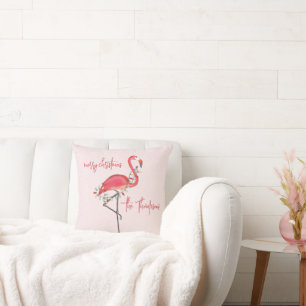 Coussin Joyeux Flamant rose rose Noël Personnalisé