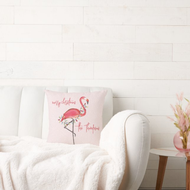 Coussin Joyeux Flamant rose rose Noël Personnalisé (Canapé)