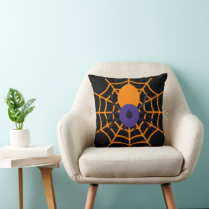 Coussin Joyeux Halloween Black & Orange Spider Web