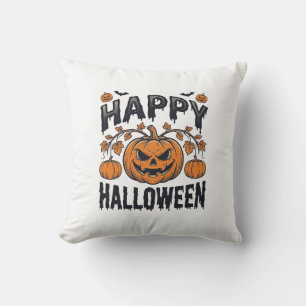 Coussin Joyeux Halloween Citrouille Design de Gravure Vint