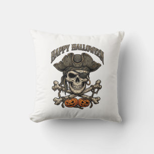 Coussin Joyeux Halloween Crâne de Pirate Os Croisés Citrou