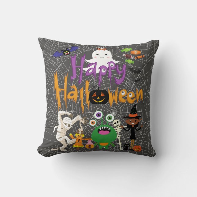 Coussin Joyeux Halloween Enfants mignonnes et Éffrayants (Recto)