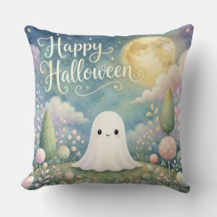 Coussin Joyeux Halloween Gentil Fantôme Jardin Pastel