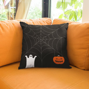 Coussin Joyeux Halloween Ghost & Citrouille Spider Web