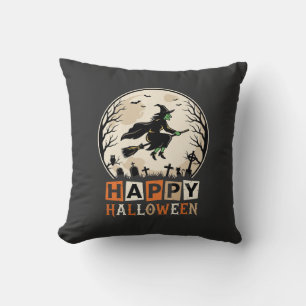 Coussin Joyeux Halloween Sorcière Lune Cimetière Conceptio