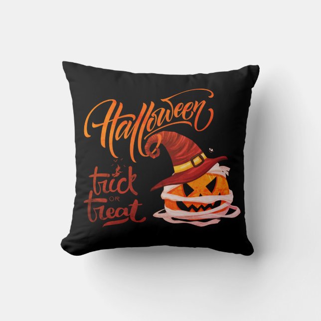 Coussin Joyeux Halloween Trick ou Citrouille de traitement (Recto)