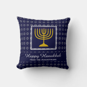 Coussin JOYEUX HANUKKAH Étoile David BLEUE personnalisée