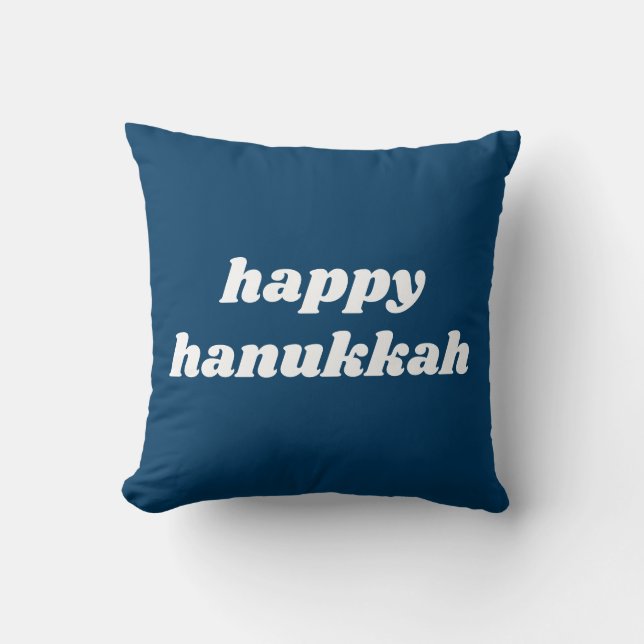 Coussin Joyeux Hanukkah Simple Typographie Rétro Bleu (Recto)