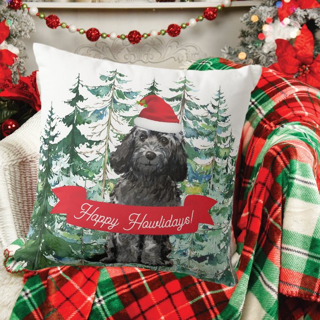 Coussin Joyeux Howlidays Black Cockapoo Dog Christmas (Créateur téléchargé)