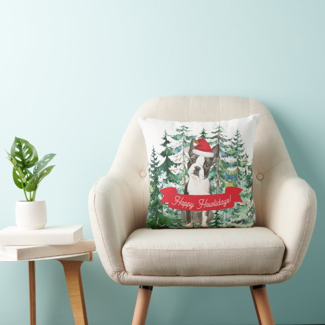 Coussin Joyeux Howlidays Boston Terrier Dog Christmas (Chaise)