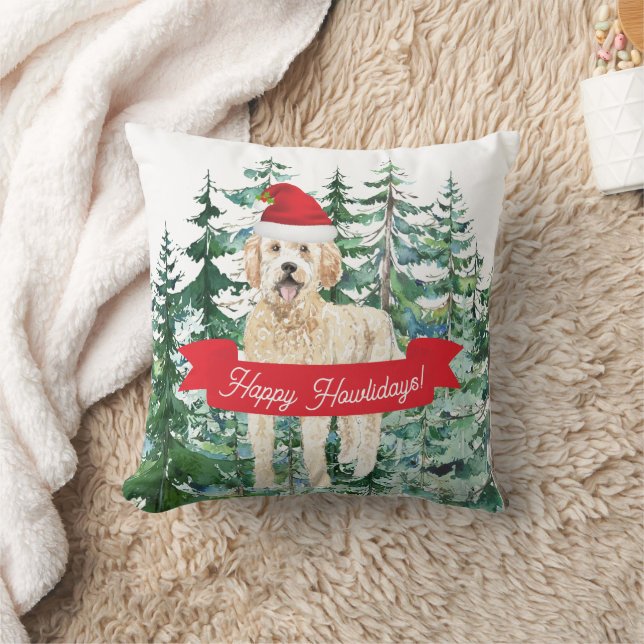 Coussin Joyeux Howlidays Golden Doodle Dog Noël (Couverture)