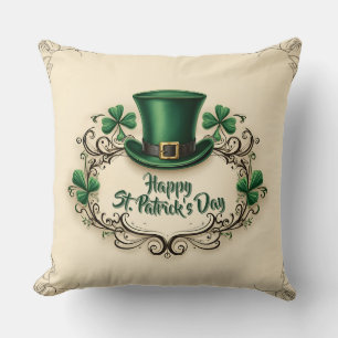 Coussin Joyeux jour de la Saint-Patrick, motif de trèfle