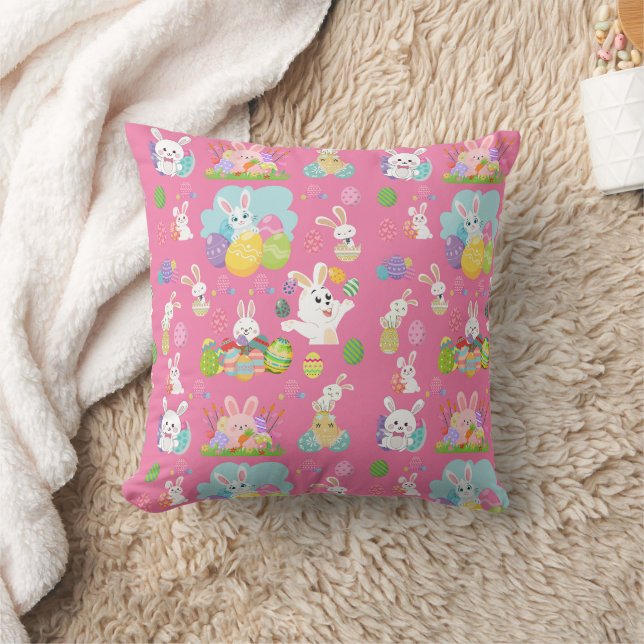 Coussin Joyeux Jour de Pâques - Motif Drôle Lapin Et Oeufs (Couverture)