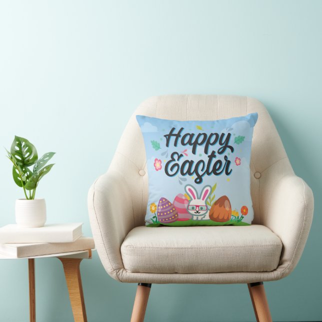 Coussin Joyeux lapin et fleurs d'oeufs de Pâques (Chaise)