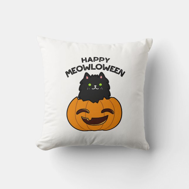 Coussin Joyeux Meowloween Funny Halloween Pun (Recto)