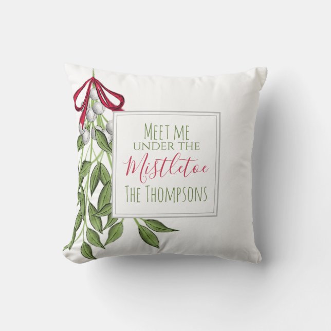Coussin Joyeux Mistletoe Rouge et Vert Noël Custom (Recto)