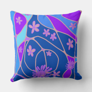 Coussin Joyeux Neuro Art Floral - bleu violet