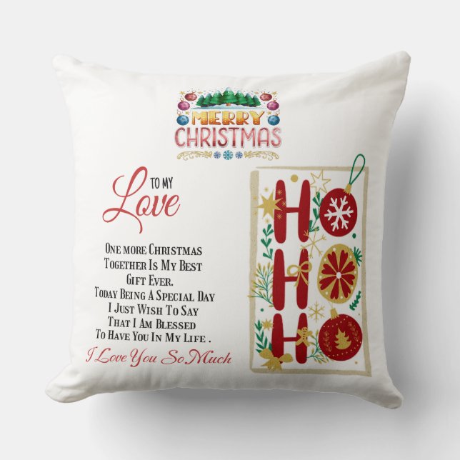 Coussin Joyeux Noël à mon amour, cadeau de Noël (Recto)