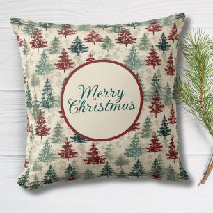 Coussin Joyeux Noël Aquarelle Forêt sapin