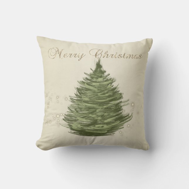Coussin Joyeux Noël, Arbre à pin de Noël, Étincelles (Recto)