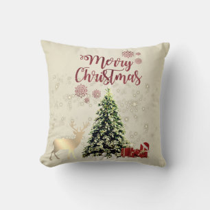 Coussin Joyeux Noël, Arbres de Noël, Présents, Rennes