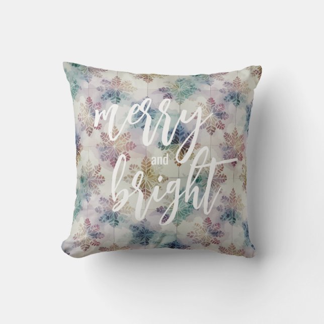 Coussin Joyeux Noël aux flocons de neige brillants (Recto)