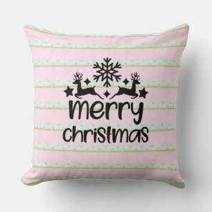 Coussin Joyeux Noël avec rennes et flocon de neige