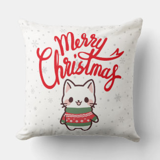 Coussin Joyeux Noël avec un chaton mignon
