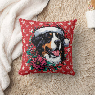 Coussin Joyeux Noël Bernese Mountain Dog Santa Hat