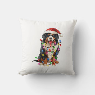 Coussin Joyeux Noël Bernese Mountain Dog Santa Hat