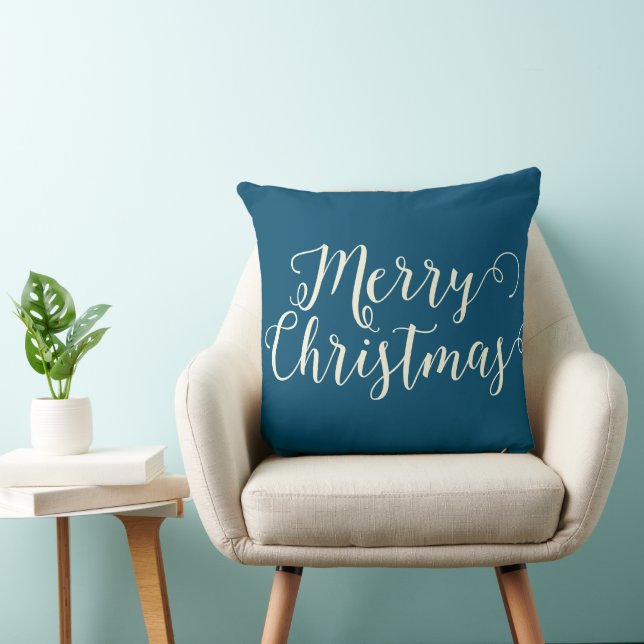 Coussin Joyeux Noël bleu beige Noël (Chaise)