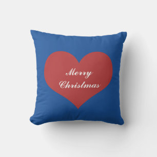 Coussin Joyeux Noël Bleu Nautique Blanc Rouge Coeur Mignon