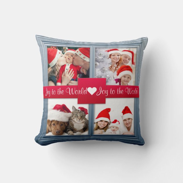 Coussin Joyeux Noël bleu photo Collage | Personnalisé (Recto)