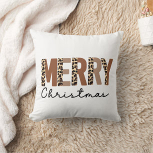 Coussin "Joyeux Noël" Bloc de couleur moderne Leopard Boho