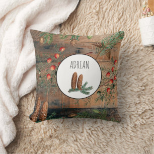 Coussin Joyeux Noël Bois Rustique Noël Nom Personnalisé