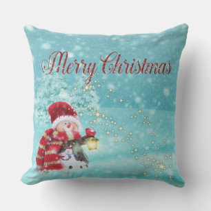 Coussin Joyeux Noël, Bonhomme de neige, Chapeau de Père No