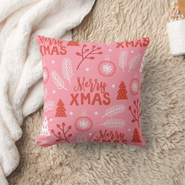 Coussin Joyeux Noël Botanique Rose-Rétro (Couverture)