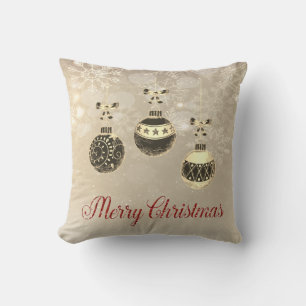 Coussin Joyeux Noël, boules de Noël, flocons de neige