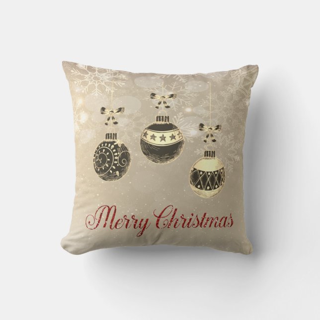 Coussin Joyeux Noël, Boules de Noël, Snowflakes (Recto)