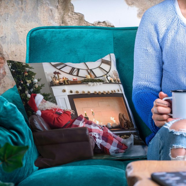 Coussin Joyeux Noël Chaleureuse et confortable cheminée Pè (Créateur téléchargé)