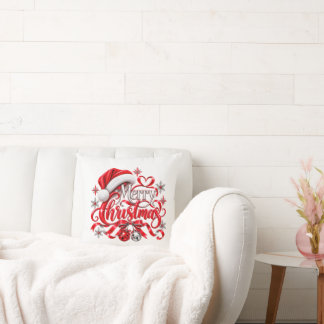 Coussin Joyeux Noël Chapeau de Père Noël et Sonnettes