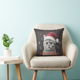 Coussin Joyeux Noël Chat à air court britannique, Père Noë