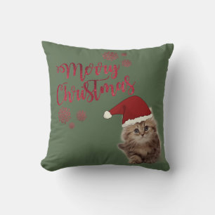 Coussin Joyeux Noël,Chat Avec Chapeau De Père Noël